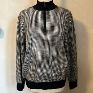 Maus & Hoffman Navy & Cream Herringbone 3/4 Zip Pullover Alpaca Sweater Size L